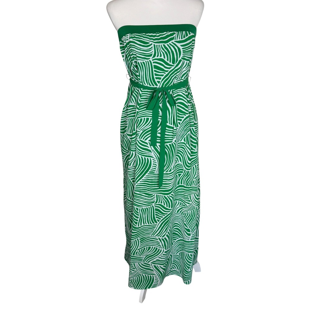 Old Navy Womens Green White Abstract Wave Strapless Maxi Dress Size M Tie Belt